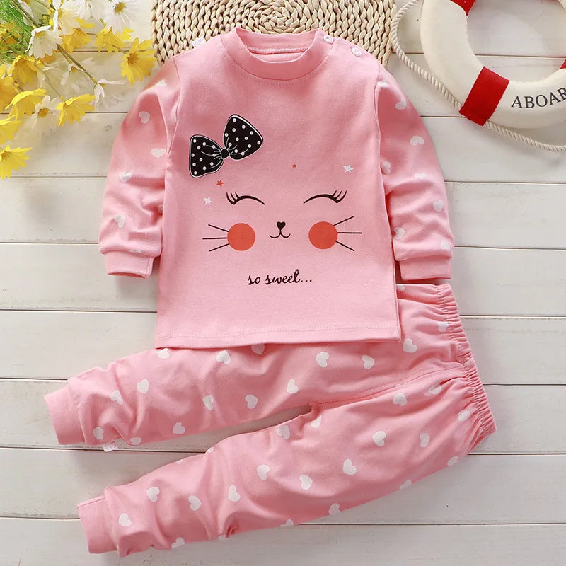 Sleepwear Pajamas For Girls Boys Long Sleeve Tops+Pants Suits